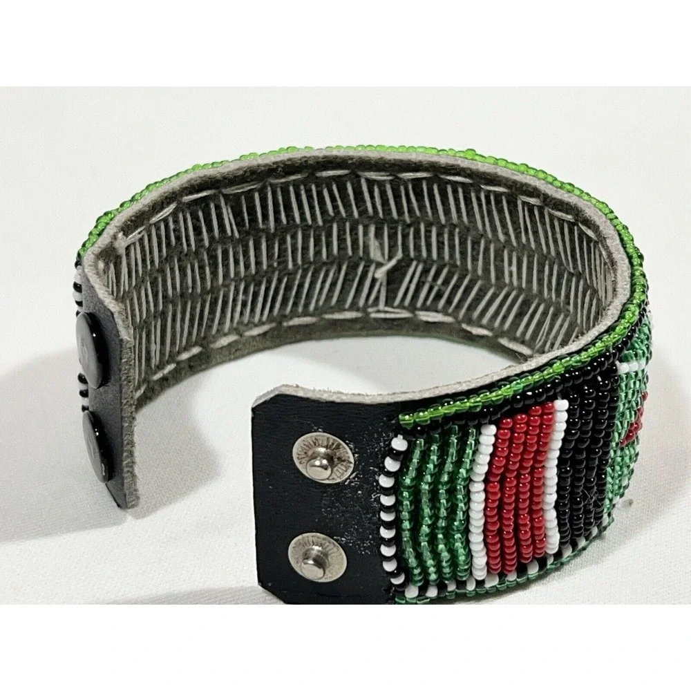 Vintage Leather Beaded Bracelet‎ Multicolor Handmade Boho Festival